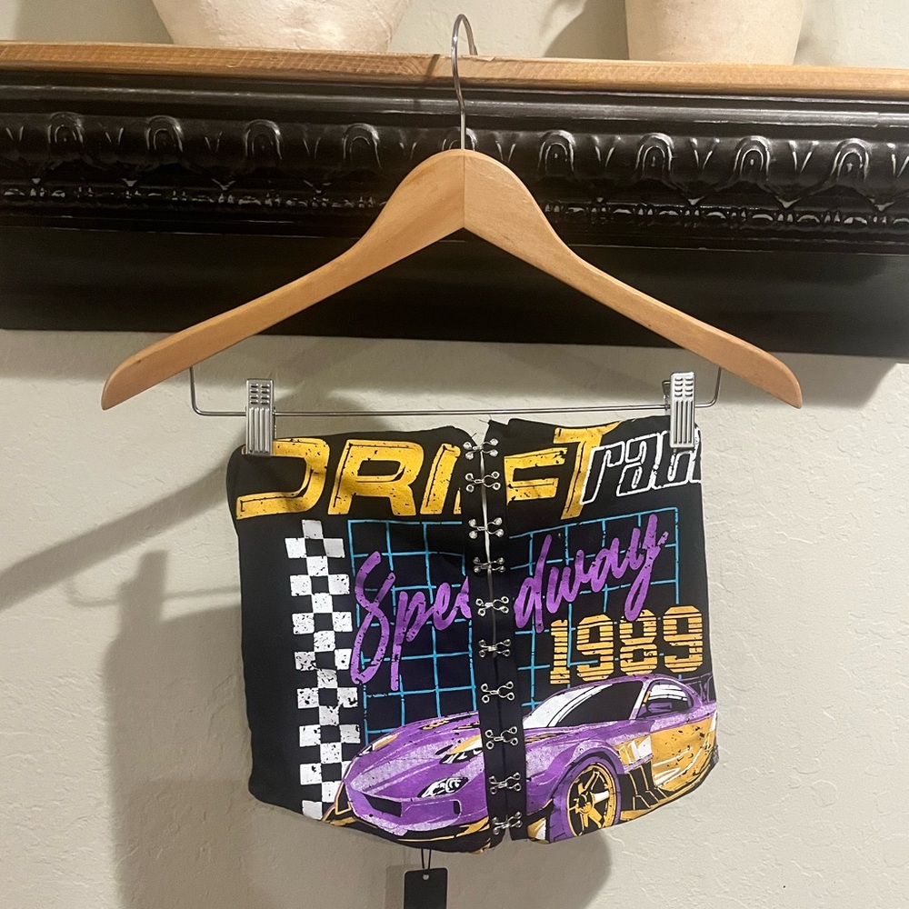 90s NASCAR style car bustier tube top shirt